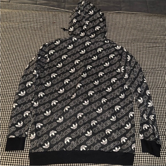 Adidas Black And White AOP Zip-Up Limited Edition Y2K Streetwear Hoodie - Picture 6 of 6